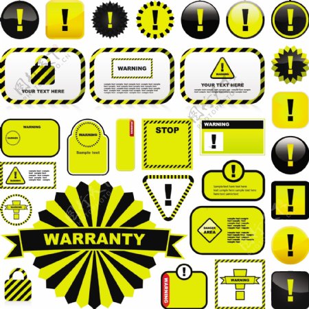 黄色警告标志和标签矢量素材01
