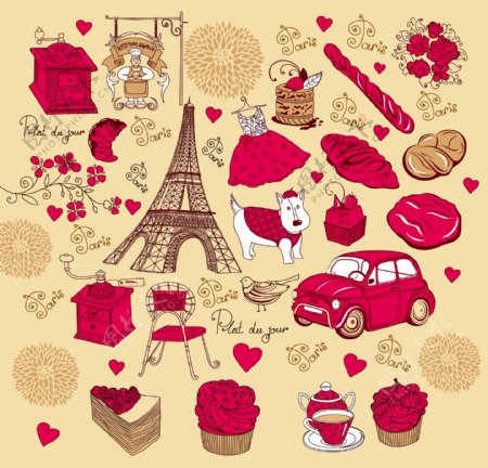 浪漫红色法国主题矢量素材