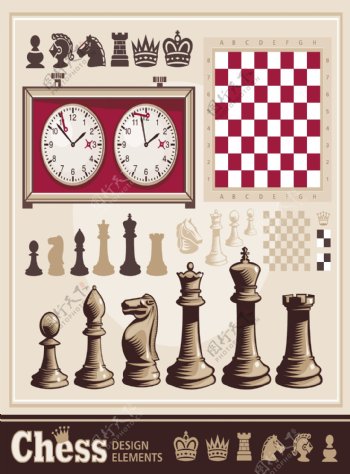 复古国际象棋元素矢量素材