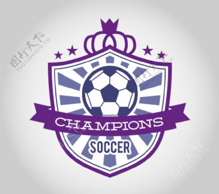 紫色足球徽章标签矢量素材