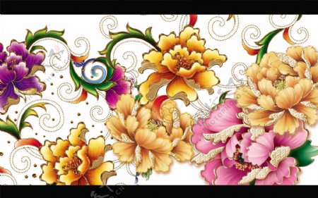 炫彩的牡丹花手绘花彩色花