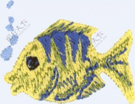 绣花鱼类金黄色青色可爱免费素材