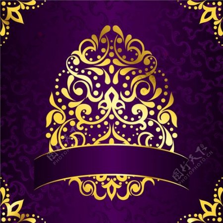 金色和紫色的复活节图案背景矢量02