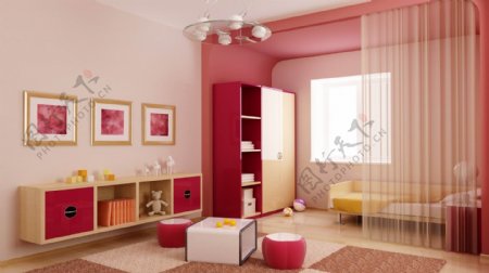 粉色温馨儿童房