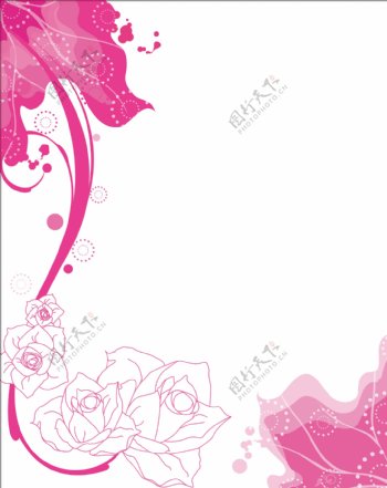 手绘粉色线条玫瑰移门图片