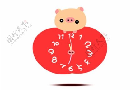 flash卡通可爱的猪头时钟