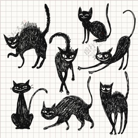 矢量线艺术手绘猫矢量