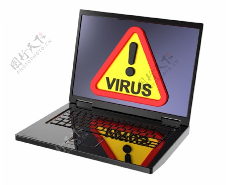 病毒警告标志在笔记本电脑的屏幕