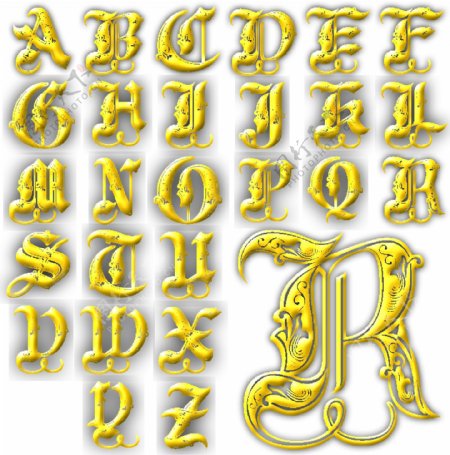 金色花纹英文字母图片