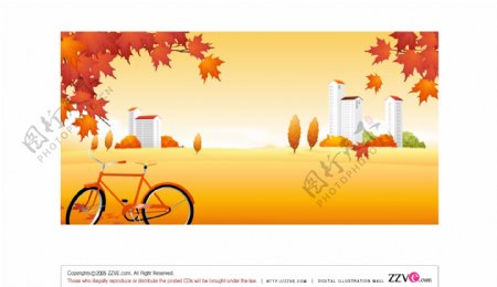 秋天户外风景自行车漂亮的秋香色