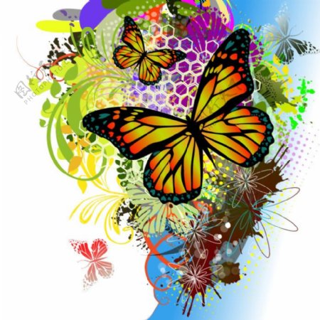 印花矢量图艺术效果喷溅昆虫蝴蝶免费素材