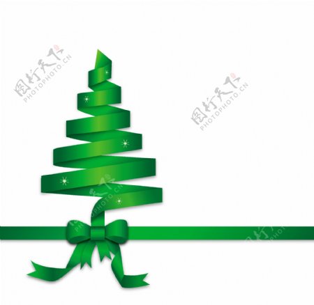 绿丝带圣诞树矢量插图