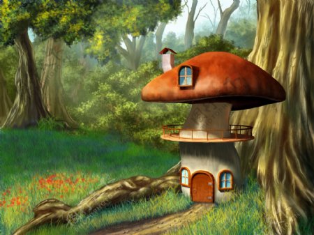 蘑菇小房子卡通图片