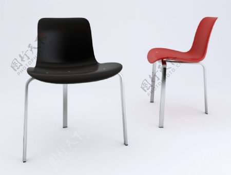 红和黑3腿两个椅子FritzHansenPK8chair3Dmodel