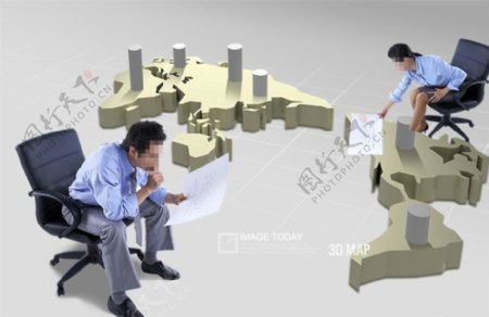 立体地图与职场人物PSD分层素材