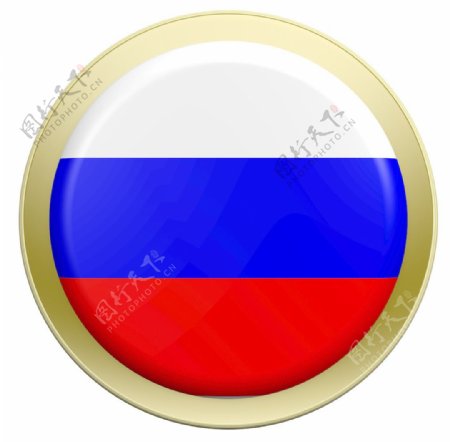 俄罗斯国旗上的圆形按钮白色隔离