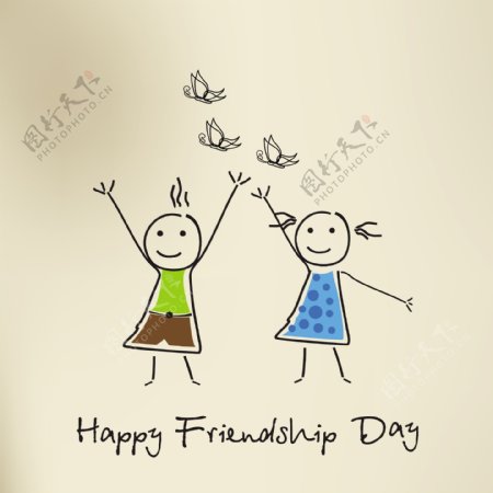 快乐友谊日背景的棕色背景的朋友插图