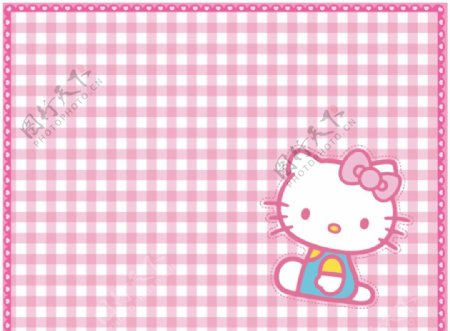 可爱凯蒂猫粉色格子背景图片