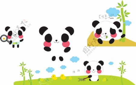 卡通熊猫竹子图片