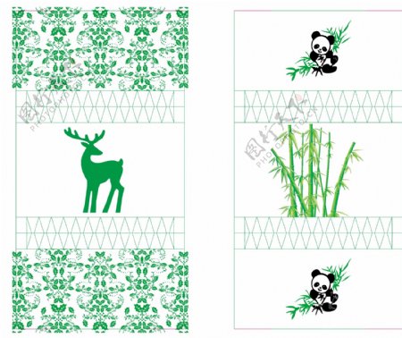 熊猫竹子鹿底纹贺卡图片