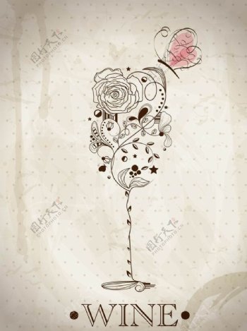酒杯花纹爱心玫瑰图片