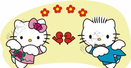 可爱卡通KT猫夫妇图片