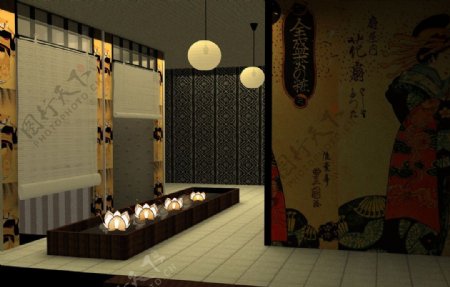日式餐厅效果图图片