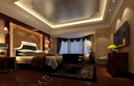 欧式卧室3D效果图图片