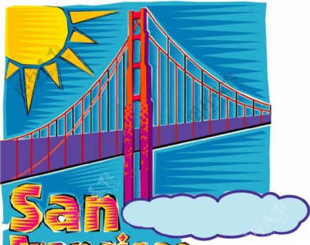 旧金山金门大桥商务插画矢量素材图片
