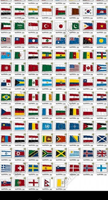 109个国家及地区飘动旗帜矢量素材图片