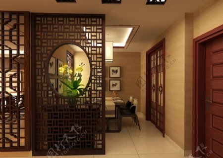 中式家装客厅餐厅模型图片