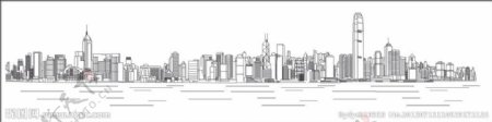 城市建筑线描香港维多利亚港图片