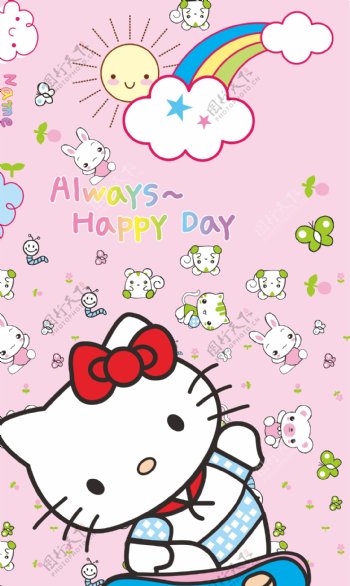 韩国卡通小猫太阳彩虹花纸图片