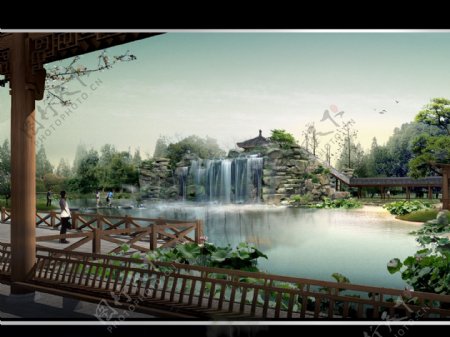 山水园林设计效果图PSD素材图片