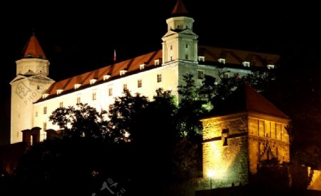 古堡城堡别墅灯光树木图片