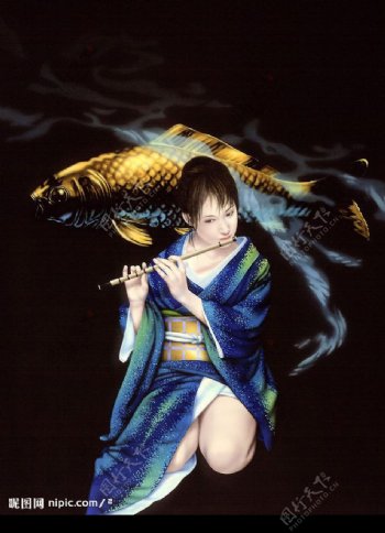 吹笛子的日本女人图片