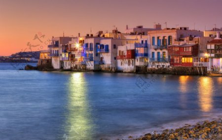 希腊夜景风光图片