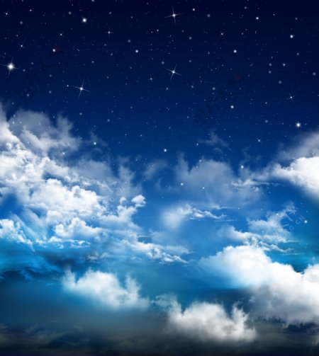 夜空中的星星朵朵白云图片
