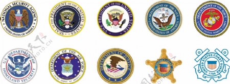 美国军队标志行政执法标志美国国旗徽章肩章美国矢量素材图片