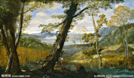 阿尼巴尔卡拉齐河景观油画图片