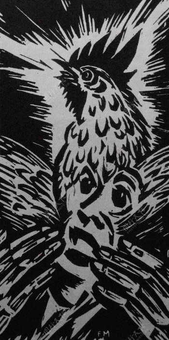 华尔特183保埃之鸡鸣的片段插图木刻版画图片