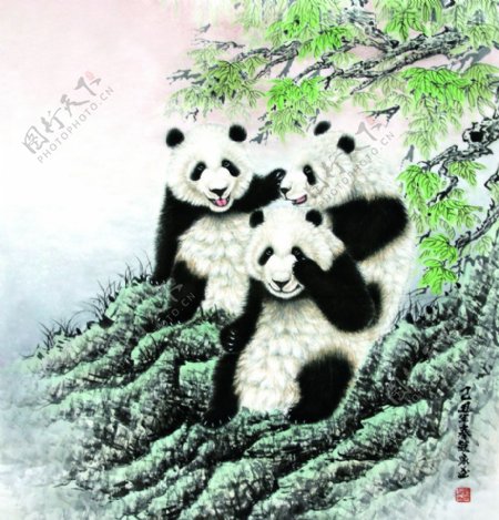国画熊猫图片