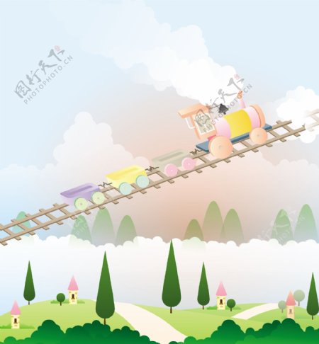 卡通世界火车背景图片