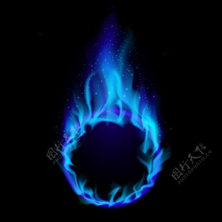 动感燃烧的蓝色火焰火圈图片