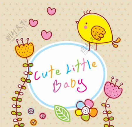 手绘婴儿宝宝时尚花纹花朵小鸟图片