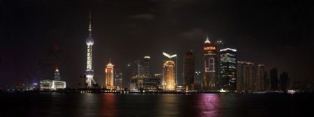 上海外滩东方明珠夜景180度全景图片
