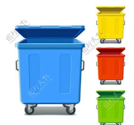 彩色垃圾桶滚轮矢量图图片