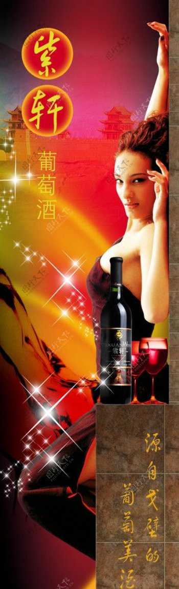 紫轩葡萄酒宣传画图片