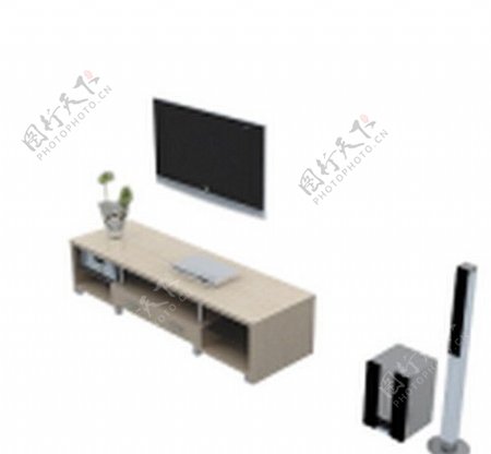 3D家具组合模型简洁风格的电视墙模型图片