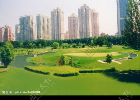 城市中的高尔夫球场图片